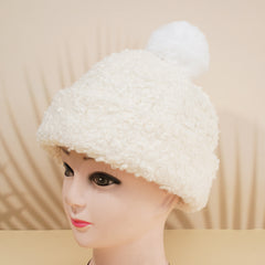 Fleece Beanie Pom Pom Winter Warm Lamb Woolen Hat Women's Plush Teddy Curly Hat