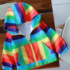 Boys Rainbow Windbreaker Hooded Jacket Zip Up Coat