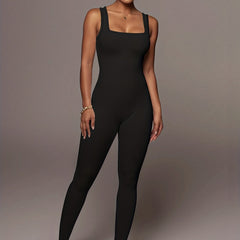 Ribbed Square Neck Jumpsuit Sexy Sleeveless Jumpsuit