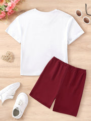 2pcs Girls Letter & Butterfly Graphic T Shirt & Shorts Set Summer Clothes