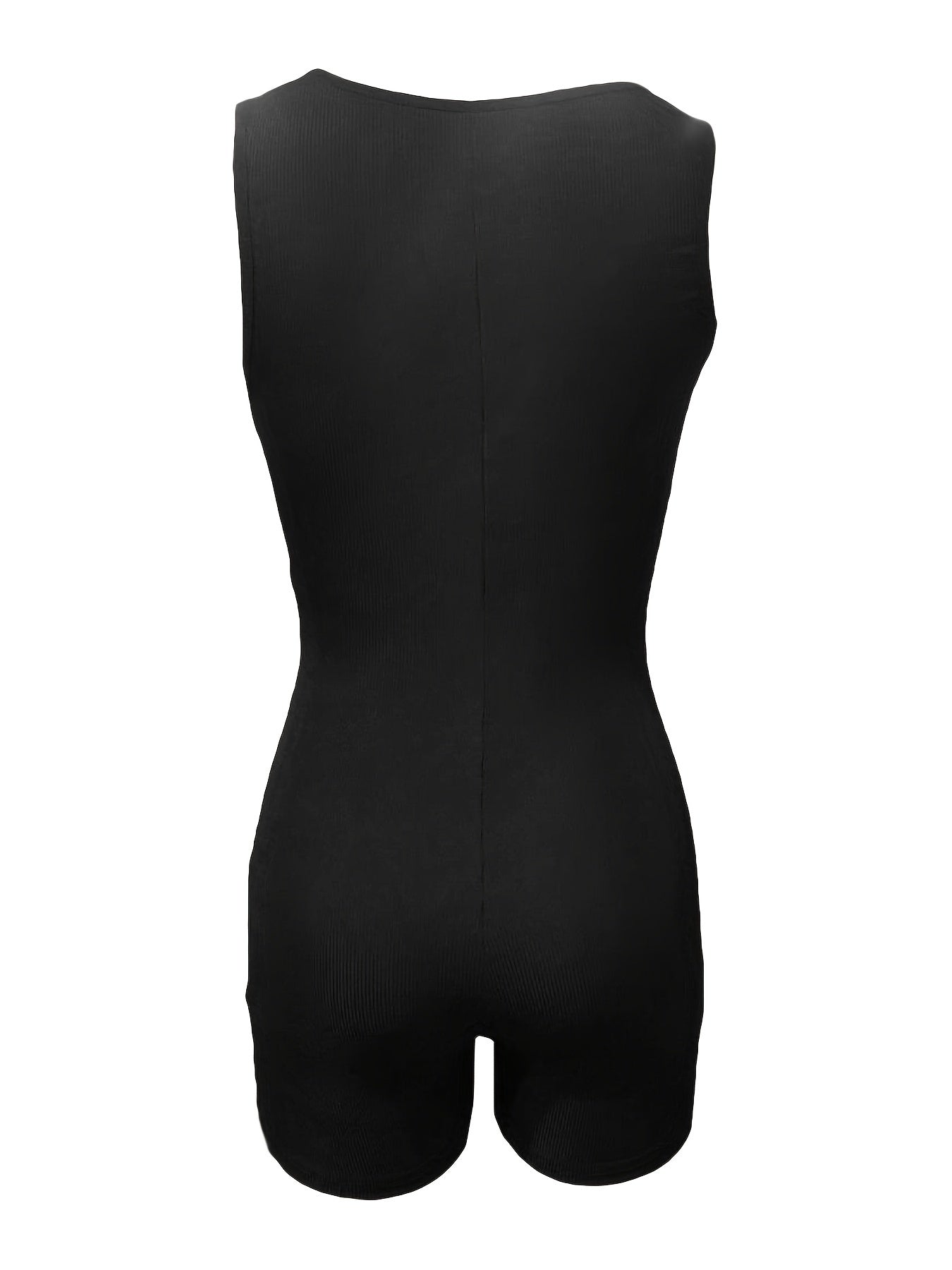 Solid Sleeveless Bodycon Romper with Notched Neck