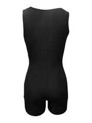 Solid Sleeveless Bodycon Romper with Notched Neck