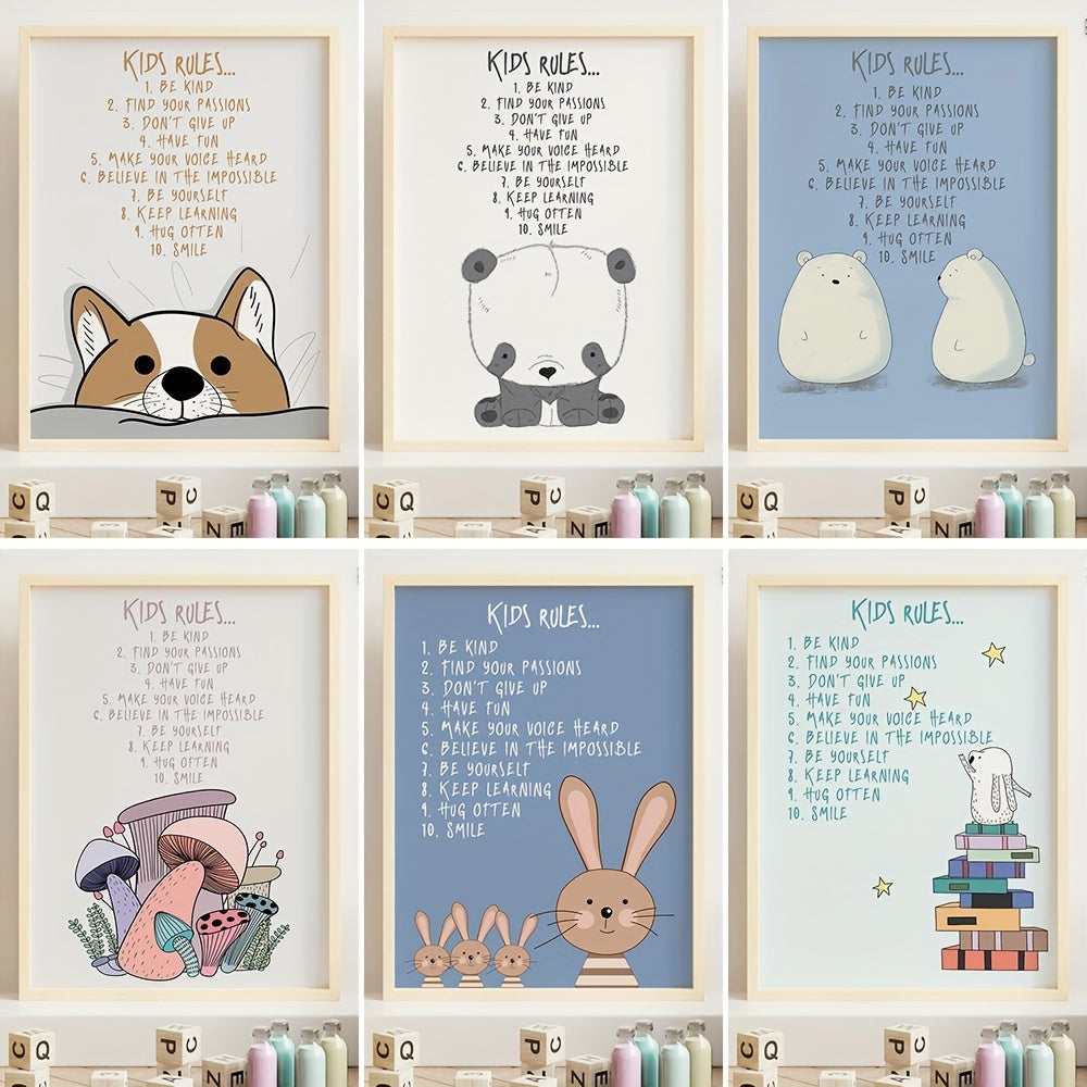 Love & Motivation Kids Rules Poster - Cartoon Style Room Decor A5