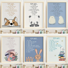 Love & Motivation Kids Rules Poster - Cartoon Style Room Decor A5