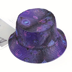 Purple Flower Print Bucket Hat Lightweight Sun Shade Fisherman Cap Women