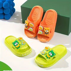 Boys Cartoon Bear Open Toe Slippers Non Slip Lightweight Indoor Shower Pool