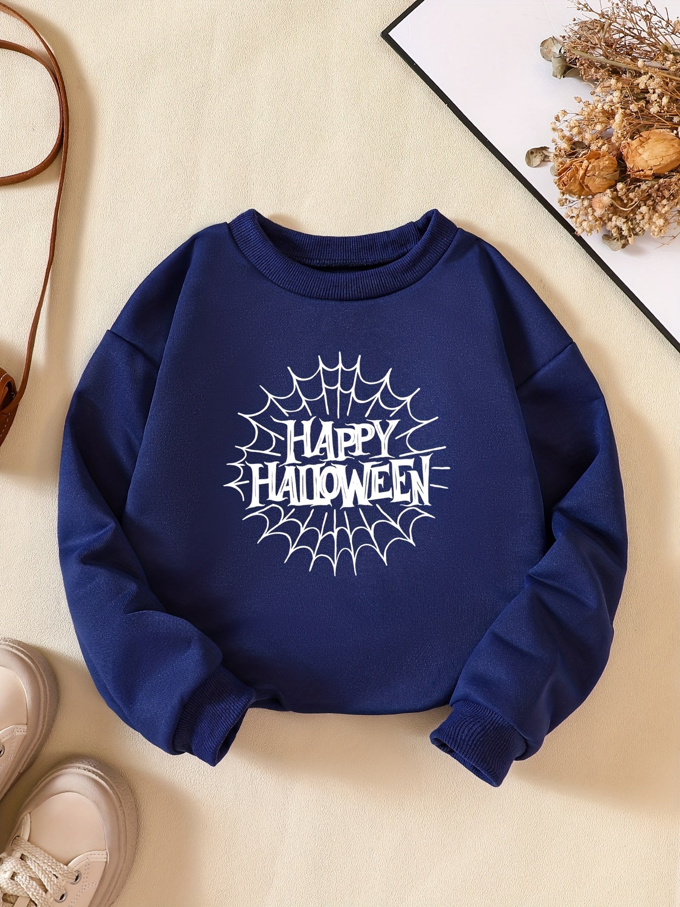 Girls' Happy Halloween Print Sweatshirt Long Sleeve Pullover