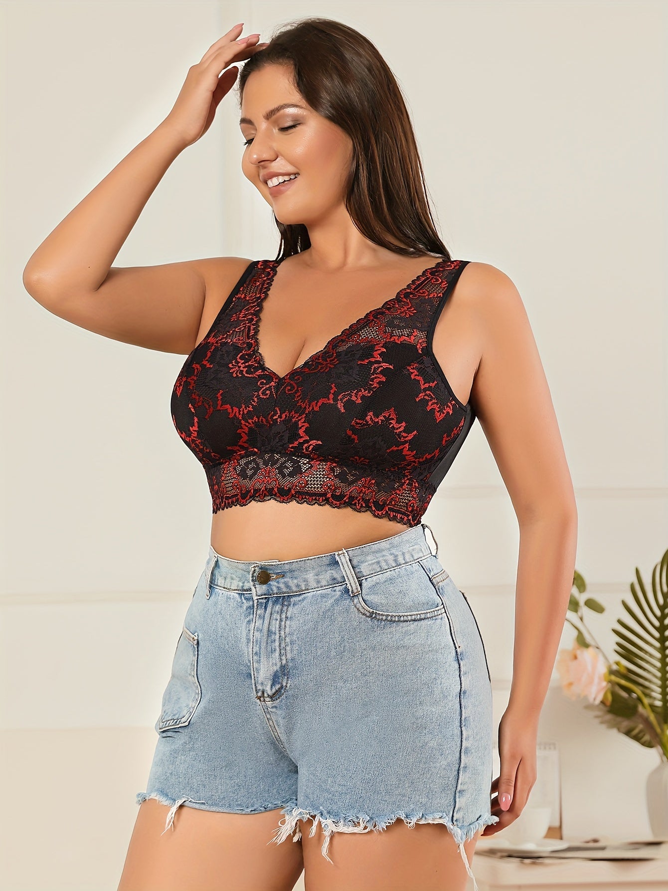 Floral Lace Plus Size Bra Wide Straps Full Cover Bralette