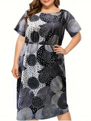 Polka Dot Print Round Neck Dress With Pockets