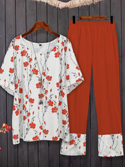 Women's Plus Floral Tee & Pants Two Piece Set