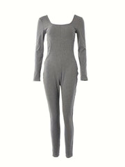 Ribbed Long Sleeve Jumpsuit Pajamas