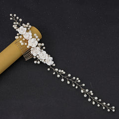Rhinestone Flower Hair Comb Bride Wedding Hairpin Headband Beads Decoration