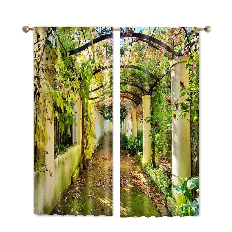 2pcs Modern Digital Printed Outdoor Curtains for Stylish Decor