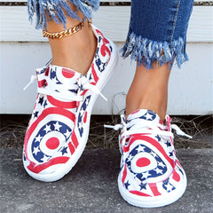 Women's Patriotic Flats Lace Up Canvas Shoes