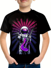 Astronaut Play Rock Boy's T shirt Short Sleeve Comfortable Summer Top