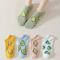 5 Pairs Avocado Print Ankle Socks Women's Stockings & Hosiery
