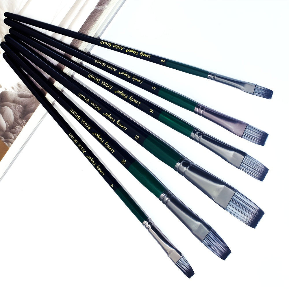 6pcs Flat Acrylic Paint Brushes Set for Artists