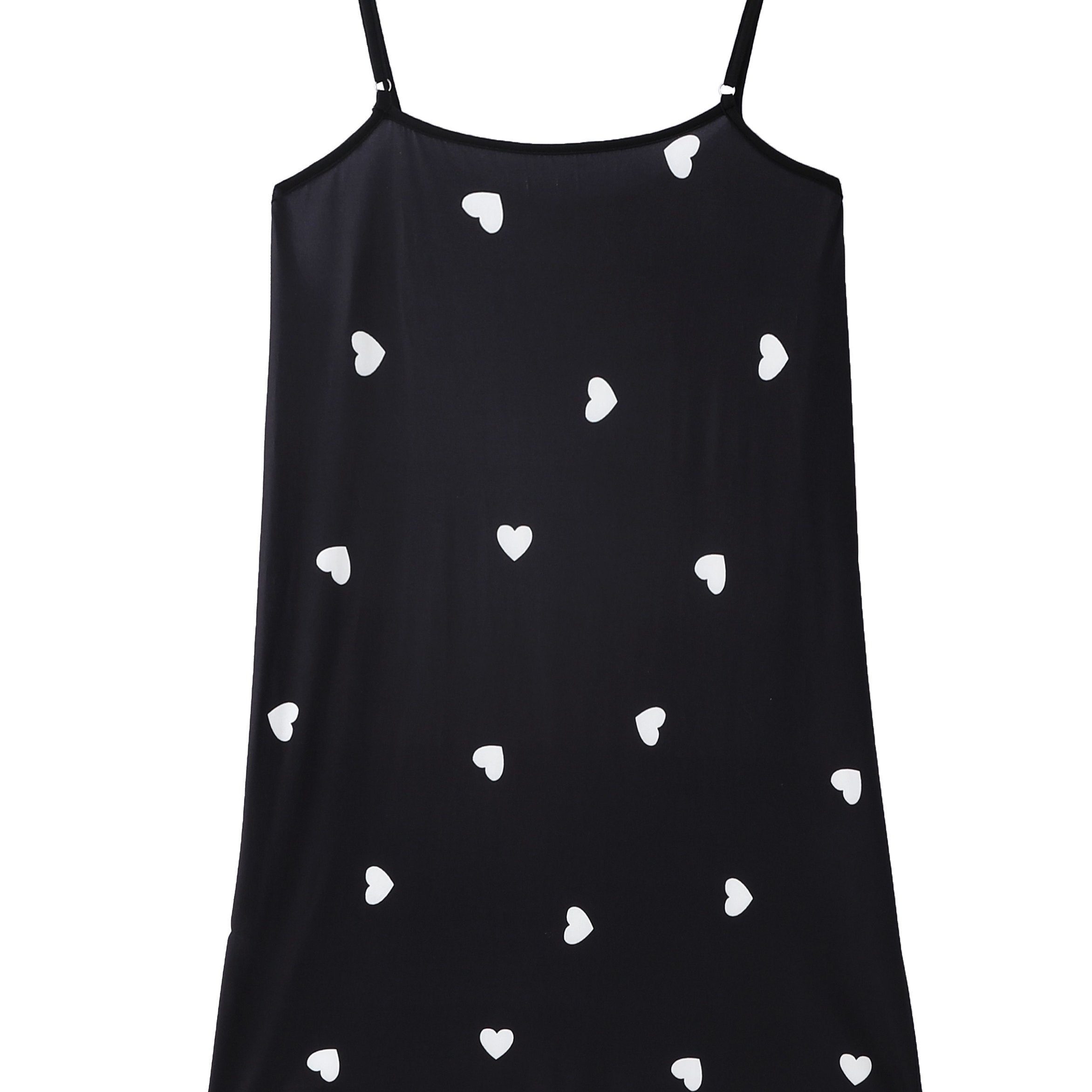 Heart Print Round Neck Medium Stretch Cami Sleep Dress