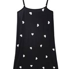 Heart Print Round Neck Medium Stretch Cami Sleep Dress