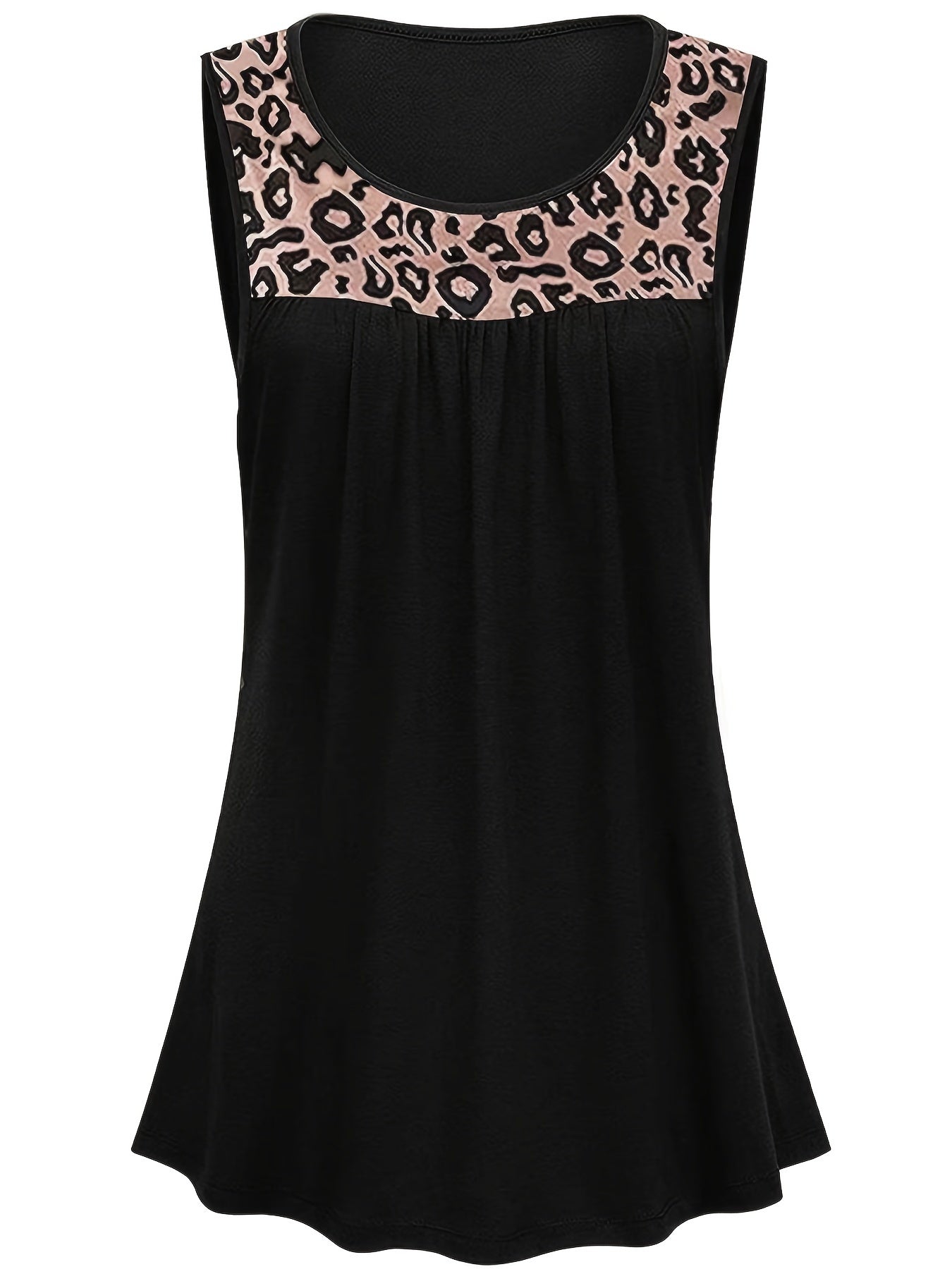 Leopard Print Crew Neck Tank Top Sleeveless Casual Summer Top