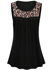 Leopard Print Crew Neck Tank Top Sleeveless Casual Summer Top