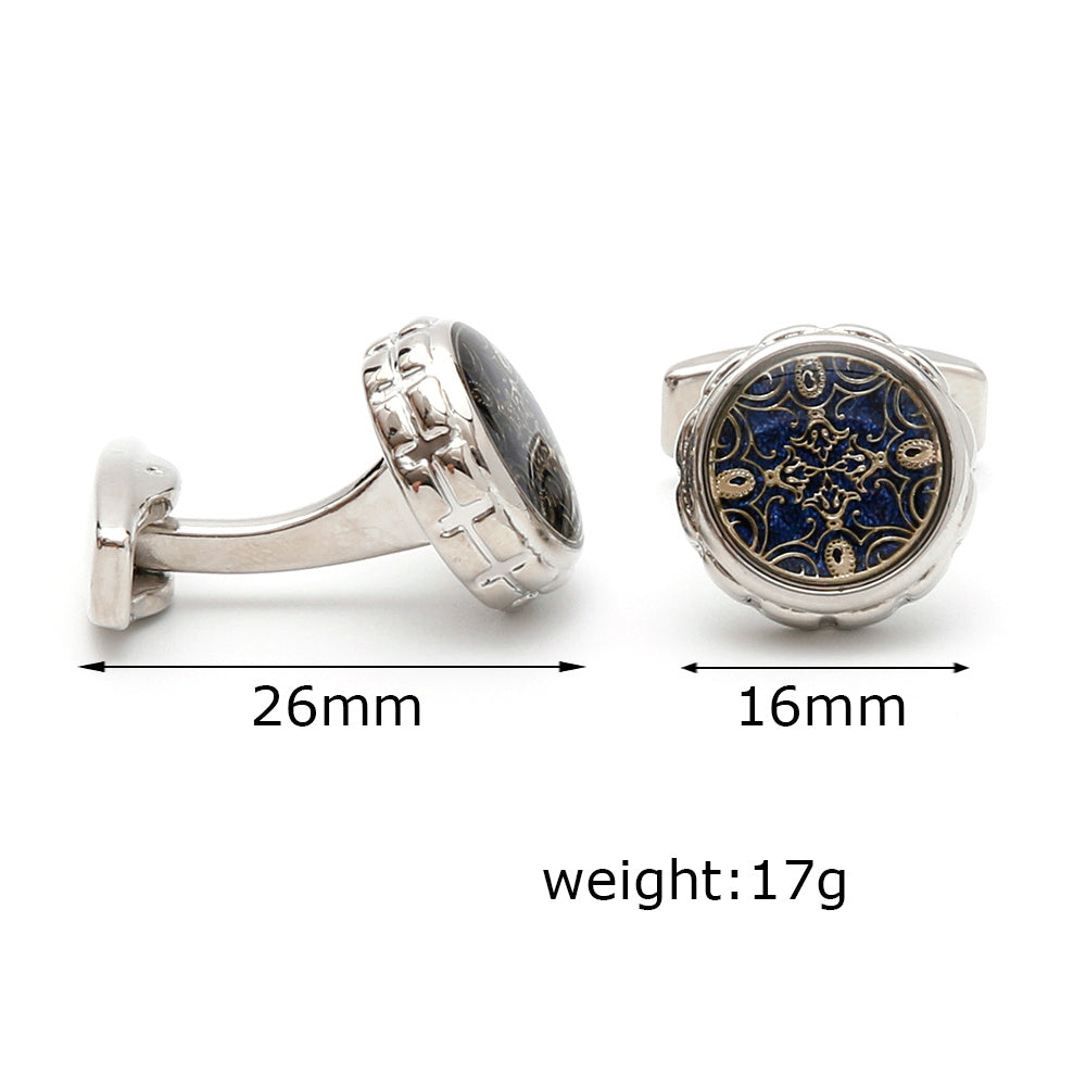 French Vintage Silver Men's Cufflinks, Round Pattern