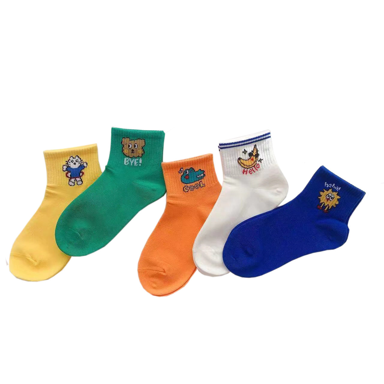 5 Pairs Boys Cartoon Print Socks, Spring/Summer Casual Wear