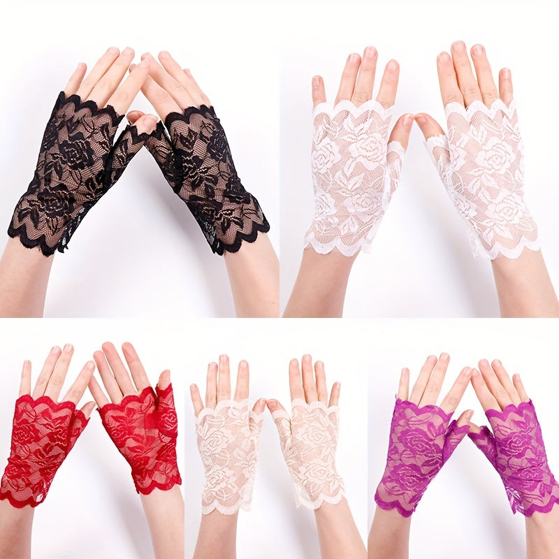 Lace Gloves Sunscreen Hollow Fingerless Outdoor Driving Sports Women