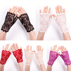 Lace Gloves Sunscreen Hollow Fingerless Outdoor Driving Sports Women
