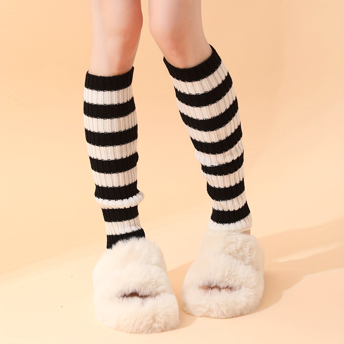 Striped Knitted Leg Warmers Knee High Socks Women's Stockings