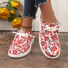 Women's Cartoon Heart Canvas Slip-on Shoes Low Casual Sneaker