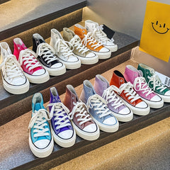 Women's Stars & Letter Print Lace Up High Canvas Shoes