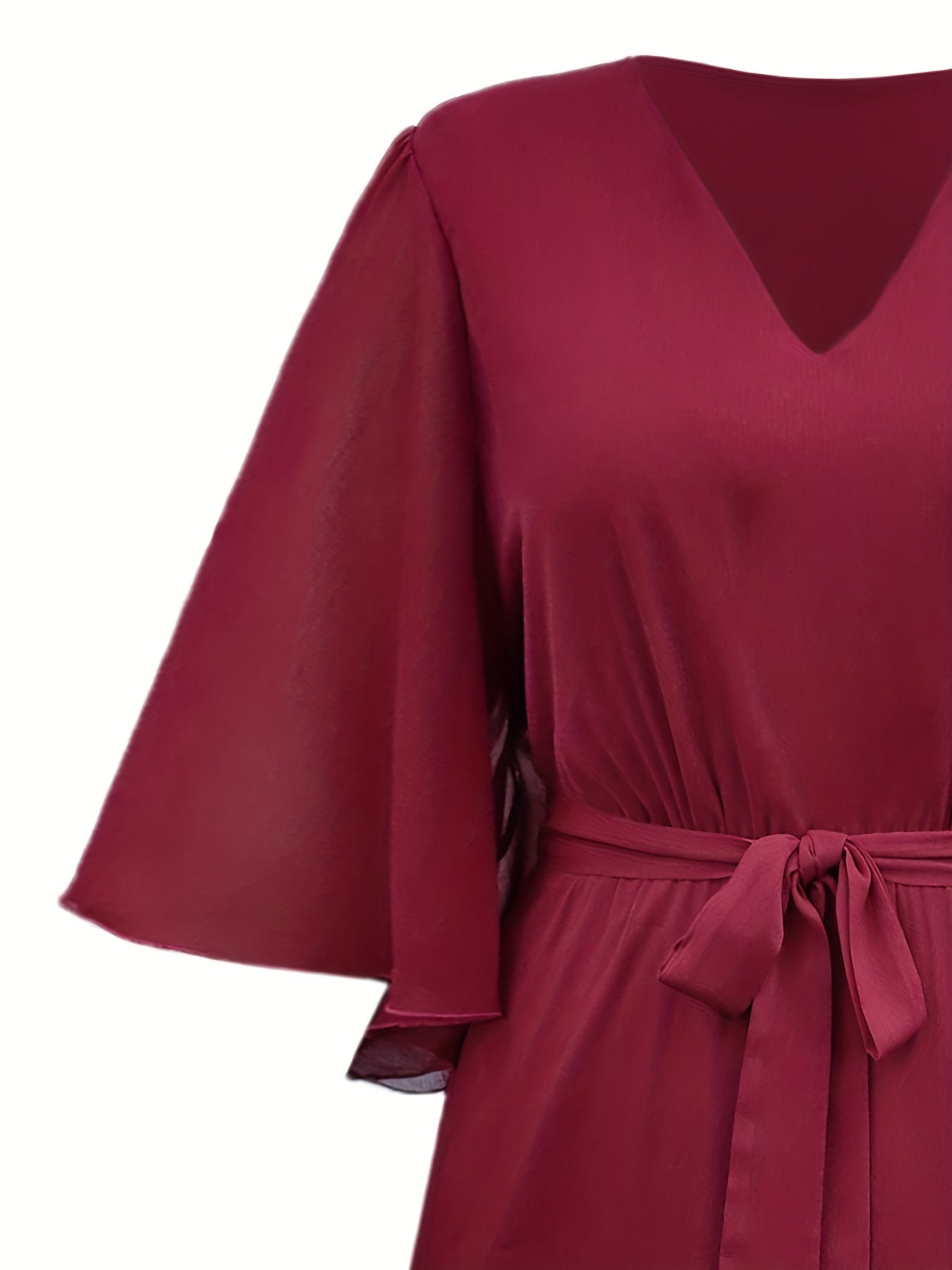 Flutter Sleeve V Neck Dress With Belt