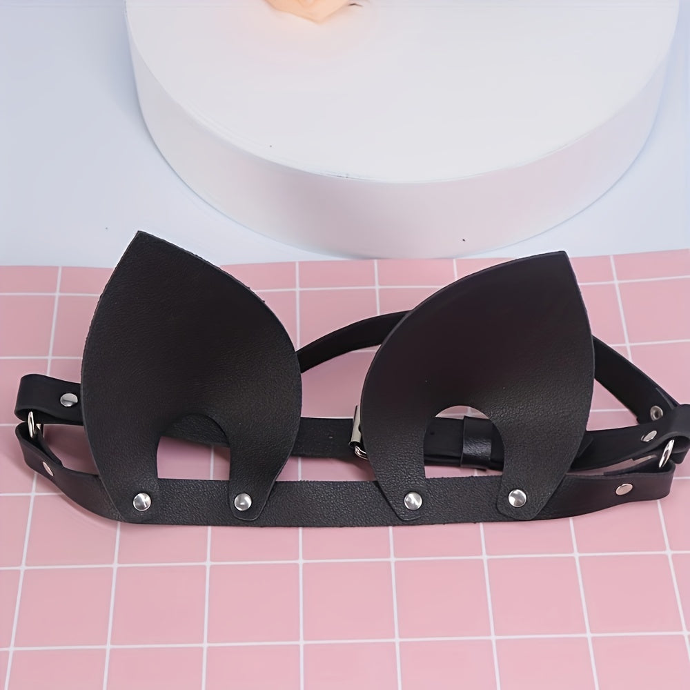 Punk Cat Ears Leather Masks Cosplay Party Halloween Studded Eye Mask