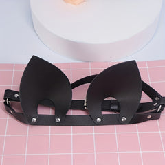 Punk Cat Ears Leather Masks Cosplay Party Halloween Studded Eye Mask