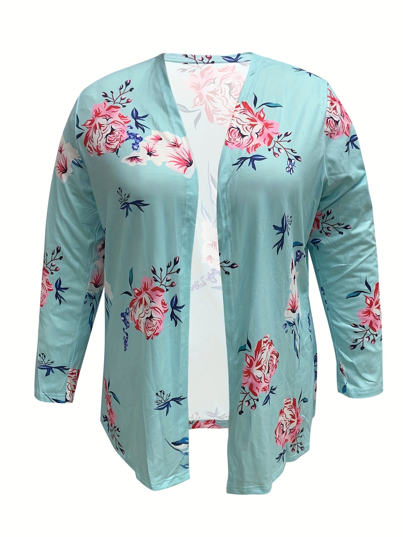 Floral Print Long Sleeve Open Front Cardigan