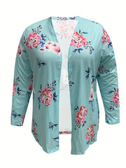 Floral Print Long Sleeve Open Front Cardigan
