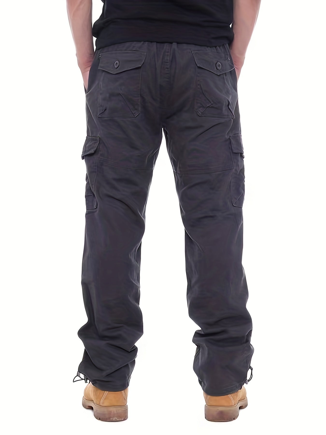 Men's Solid Cargo Pants High Pocket Loose Casual Outdoor Trousers