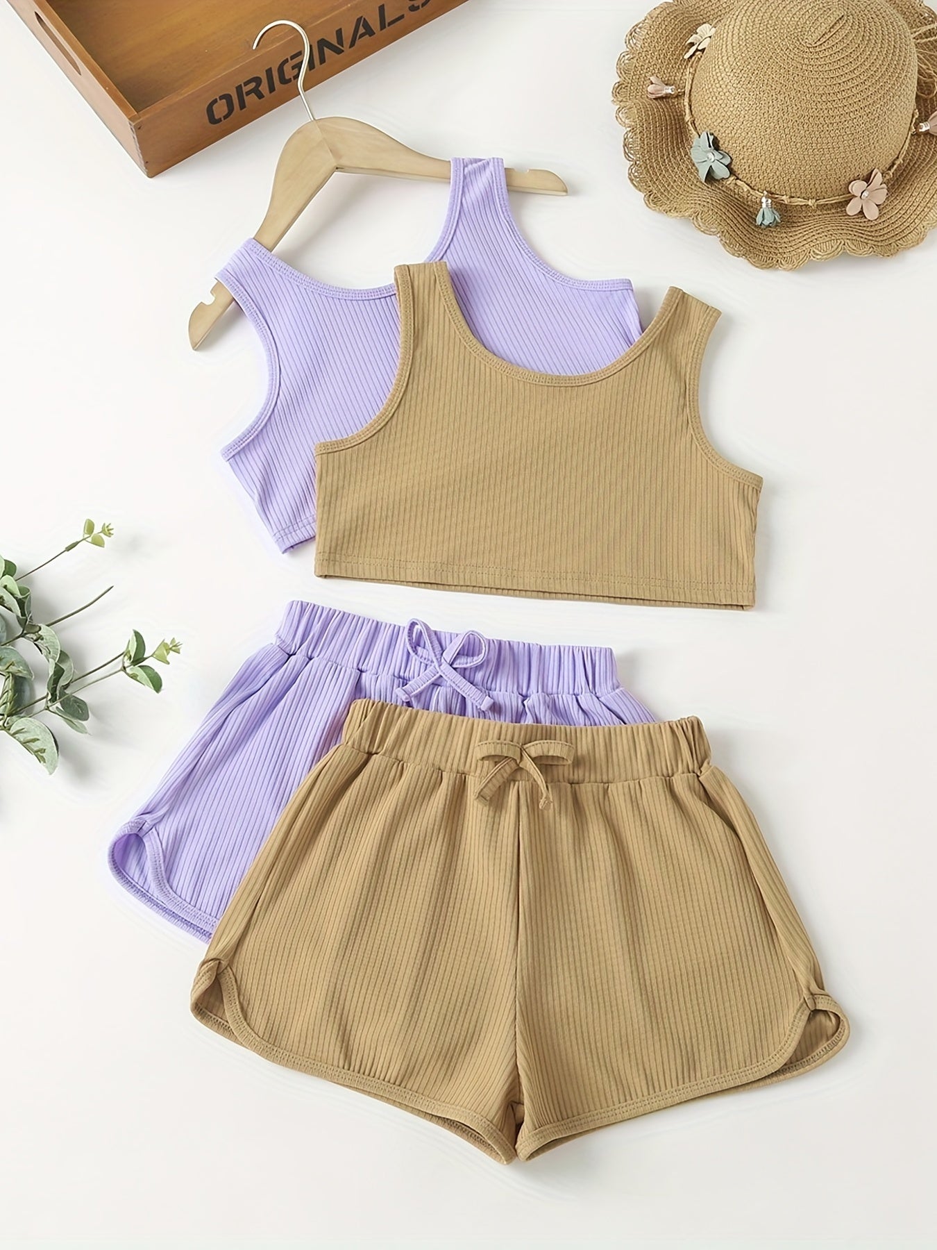 Girls Casual Sports Tank Top And Shorts Set
