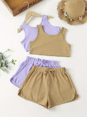 Girls Casual Sports Tank Top And Shorts Set