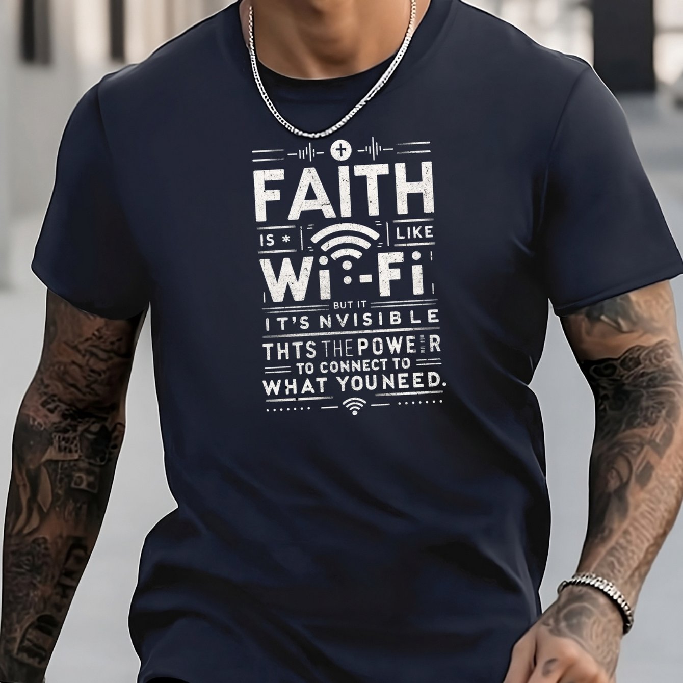 Men's Wifi Pattern Shirt Casual Breathable Short Sleeve Tee Top
