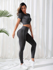 Yoga Seamless Raglan Sleeve Tummy Control Sports Set