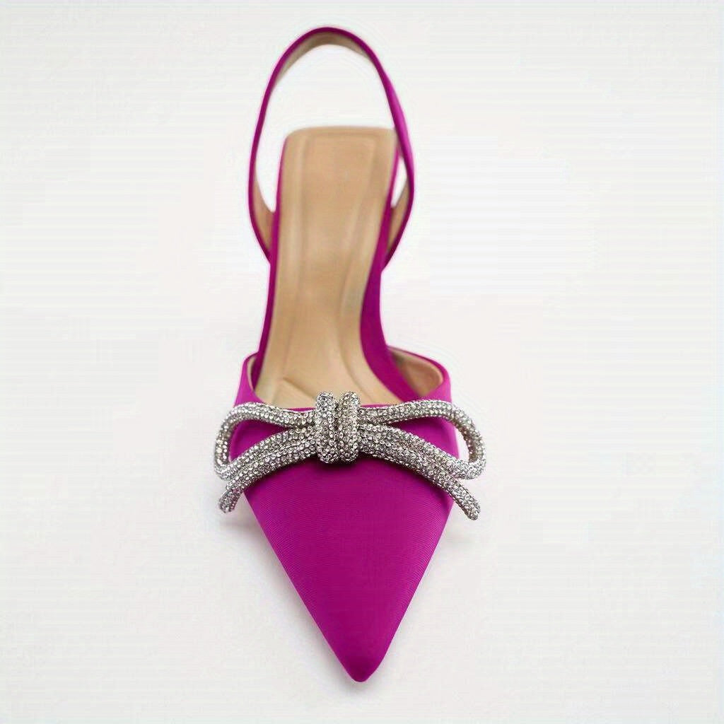 Rhinestone Bowknot Stiletto Heels Point Toe Pumps Slingback Stylish Heels