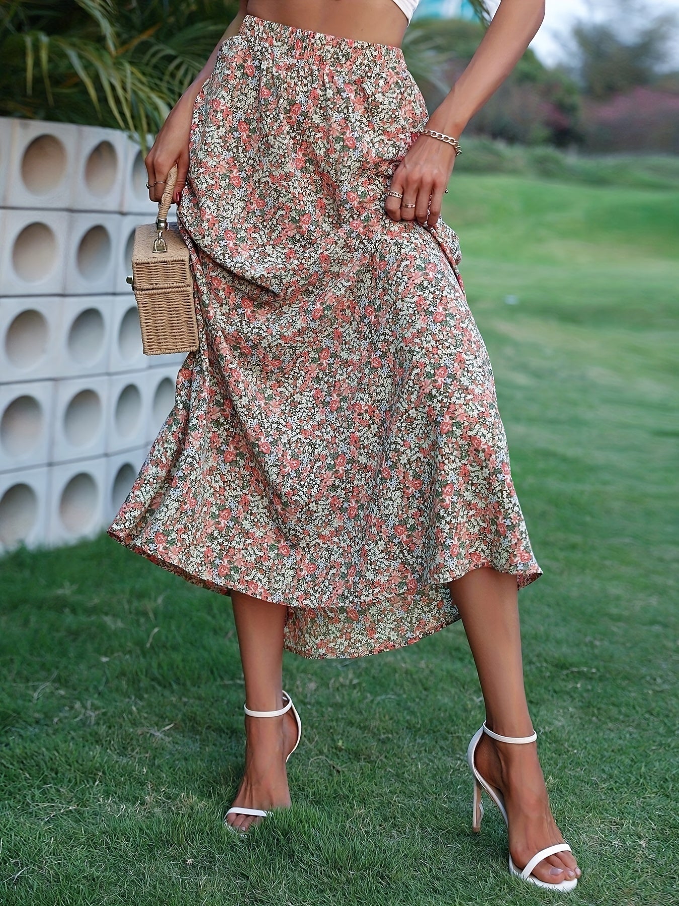 Floral Print High Waist Skirt for Women