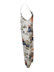 Boho Floral Print Spaghetti Jumpsuit Wide Leg