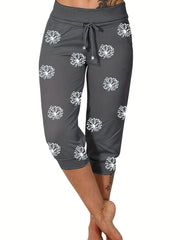 Graphic Print Drawstring Cropped Pants for Spring