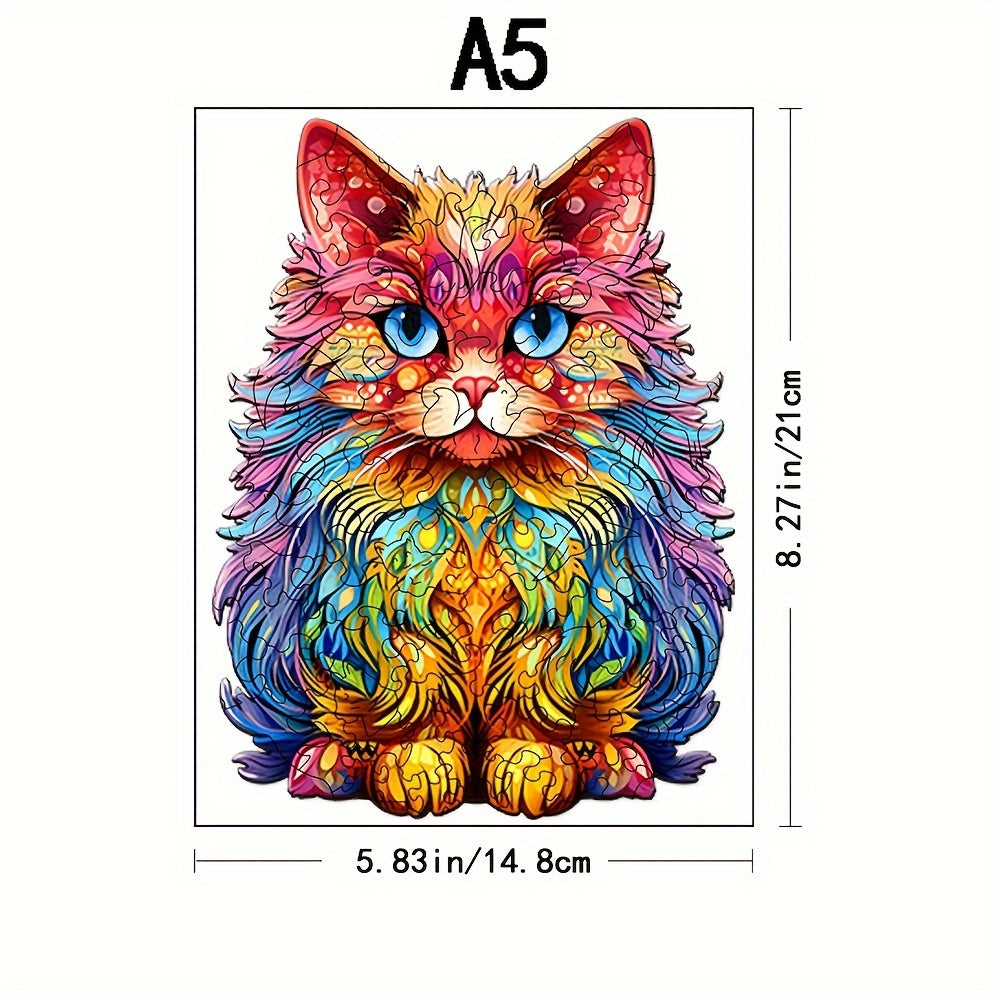 Colorful Cat Puzzle Irregular Animal Shape Wooden Puzzle