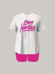 Women's Pajama Set Letter Print Short Sleeve