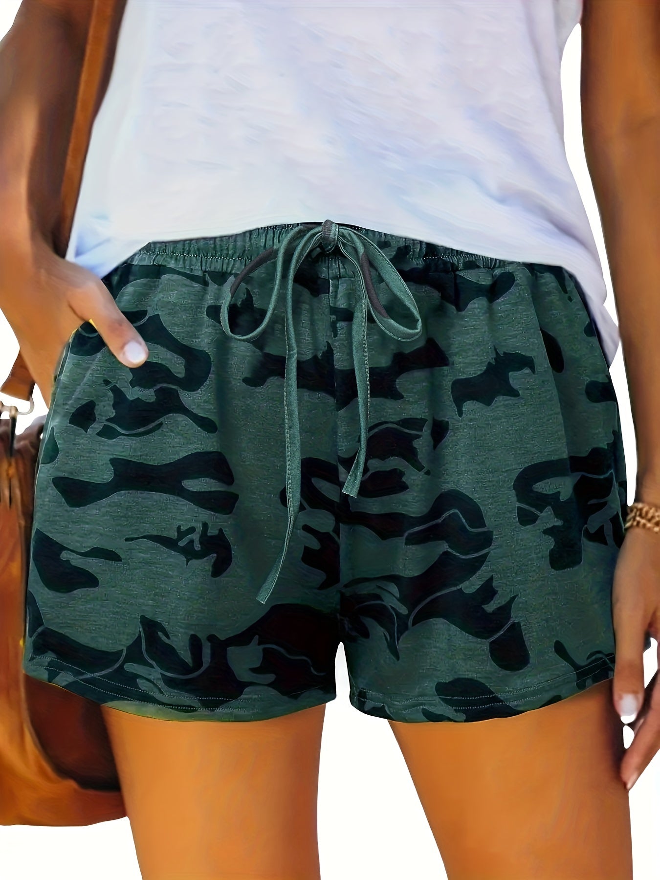 Camo Drawstring Shorts with Pockets for Summer Women's Clothing
