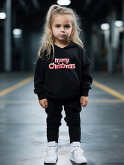 Girls 2pc Alphabet Pattern Hooded Sweatshirt & Sweatpants Set